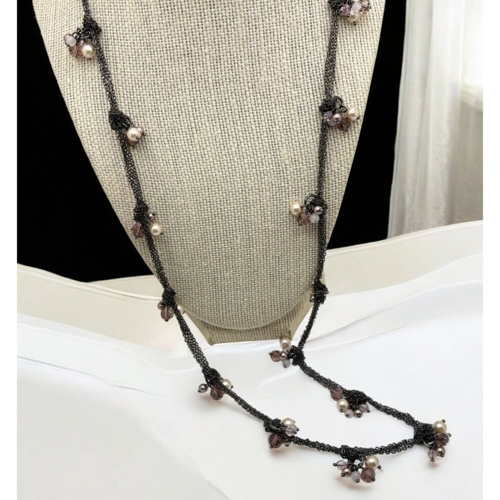 Talbots Knotted Chain Necklace with Pink Bead Accents Charms 30 Inch